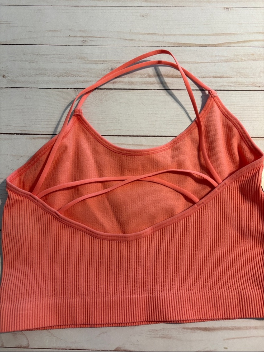 Colsie ribbed sports bra bralette unlined coral pink spaghetti straps large New - Picture 3 of 6